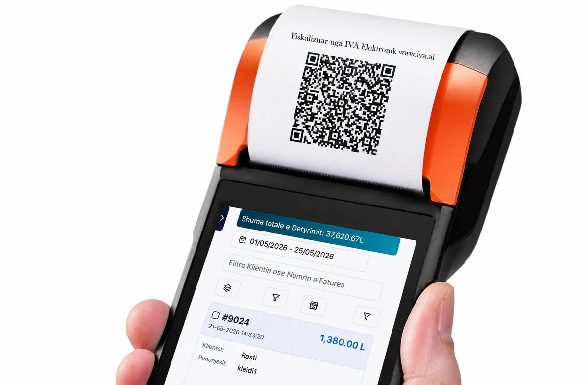 Kasa Fiskale Android në dorë me faturë të printuar direkt nga pajisja