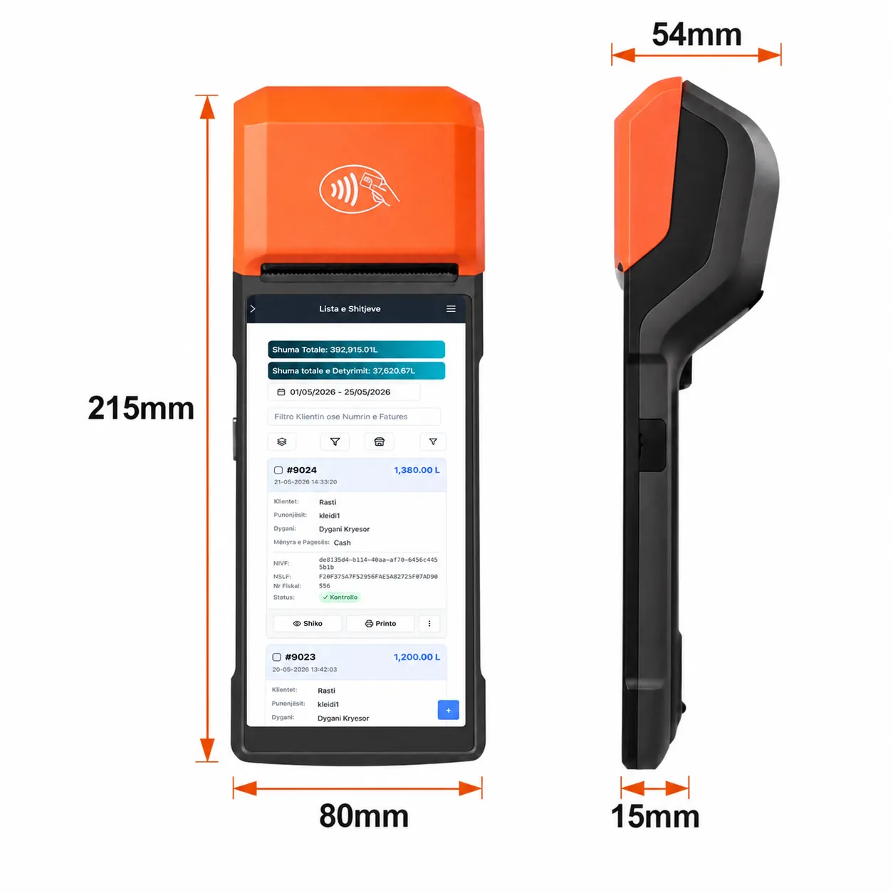 Përmasat e Kasa Fiskale Android për përdorim kompakt dhe transport të lehtë